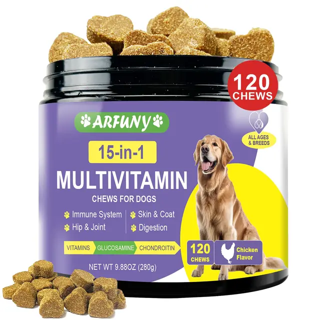 Customized 15-in-1 Multivitamin Chews for Dogs: Probiotic-Enriched Minerals, Vitamin C,Glucosamine for Optimal Canine Nutrition