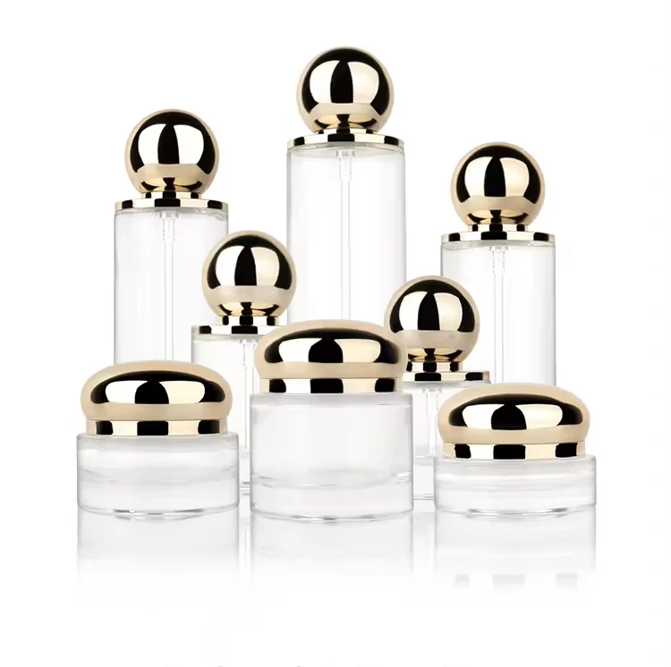 Supplier Luxury wholesale skin care packaging fashion lotion pump cream jar ball shape jar glass bottle set