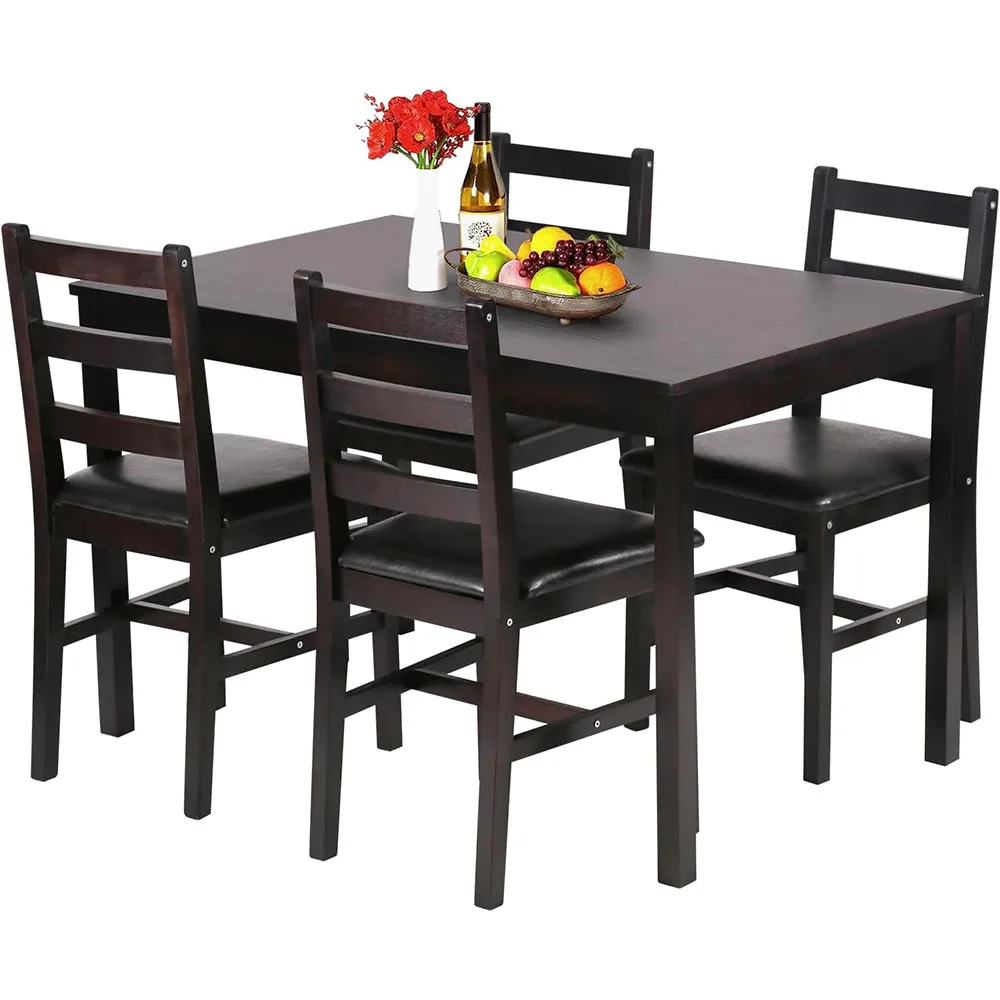 Conjunto de Comedor de Madera de Color Café Oscuro para Espacios Pequeños Elegante Conjunto de Mesa y Silla de Cocina para 4