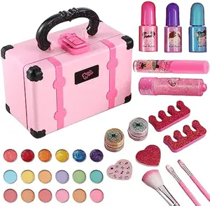 EPT Pretend Play Preschool Beauty Washable Real Cosmetics Nail Art Lipstick Suitcase Makeup Girls Sets
