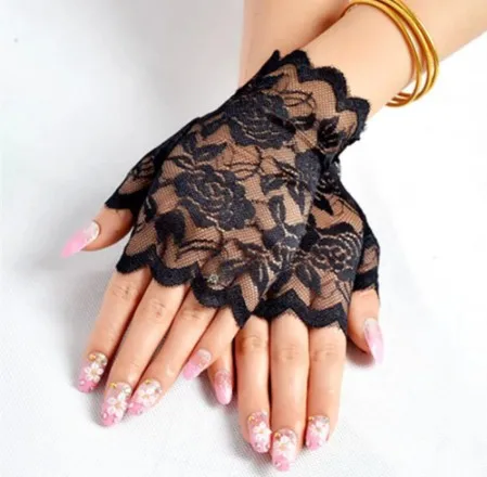 Spring and Summer Womens Sexy Lace Gloves Fingerless Lace Dance Sexy Ladies Half Finger Mesh Mitten Driving Gloves
