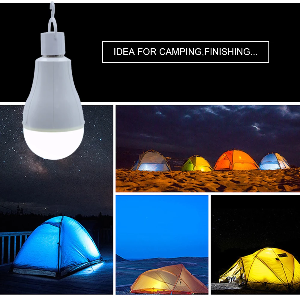5W 10 LED USB bombilla luz con con interruptor de encendido/apagado, ahorro  de energía camping hogar gancho noche lámpara blanca