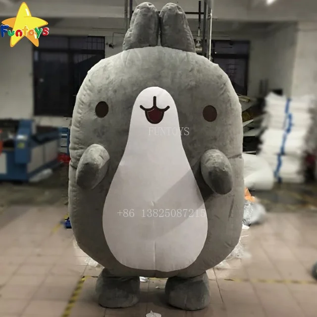 Funtoys CE Funny Inflatable Molang Rabbit Easter Bunny Cartoon Character Animal Grey Mascot Costume for Sale