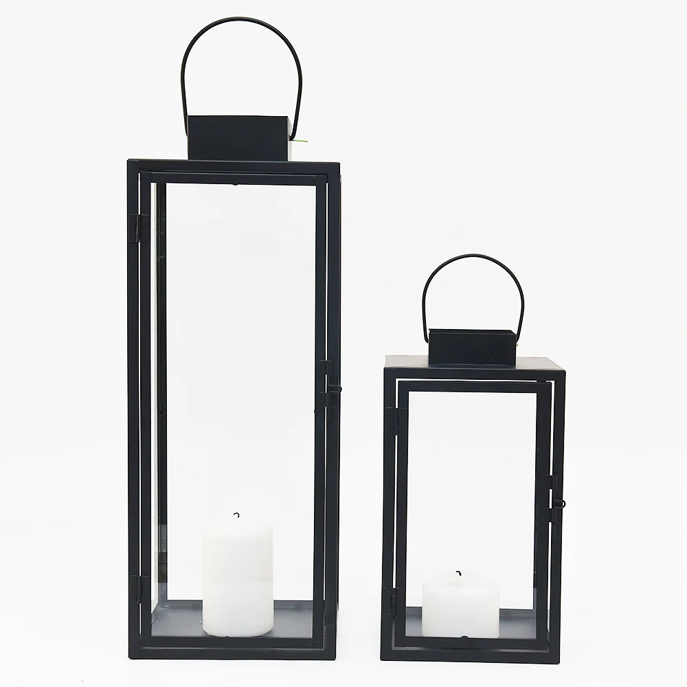 Nordic Luxury Floor Decoration Candle Lantern ReusableLarge Square Garden  Outdoor Hanging Black Metal Lantern, image size:1000x1000