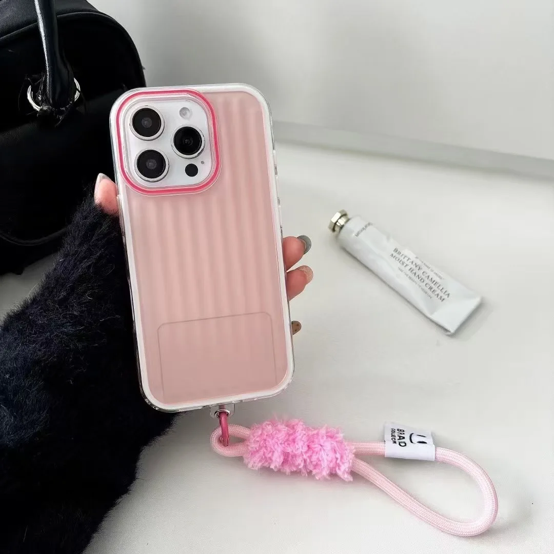 Luxury TPU+PC Phone Case for iPhone 16 Pro Max Shockproof Colorful Short Strap Hand Strap Back Cover High XS Max for iPhone 15 P