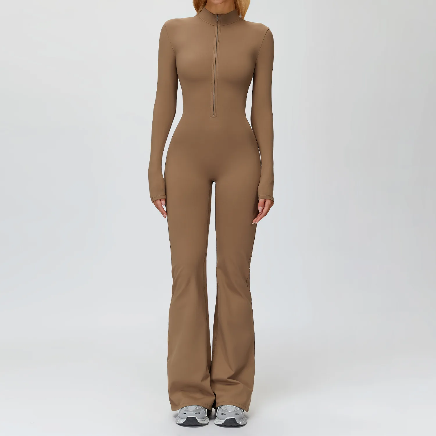 Autumn Winter Fleece-Lined Seamless Spaghetti Strap One-Piece Stand Collar Warm Yoga Wid detail