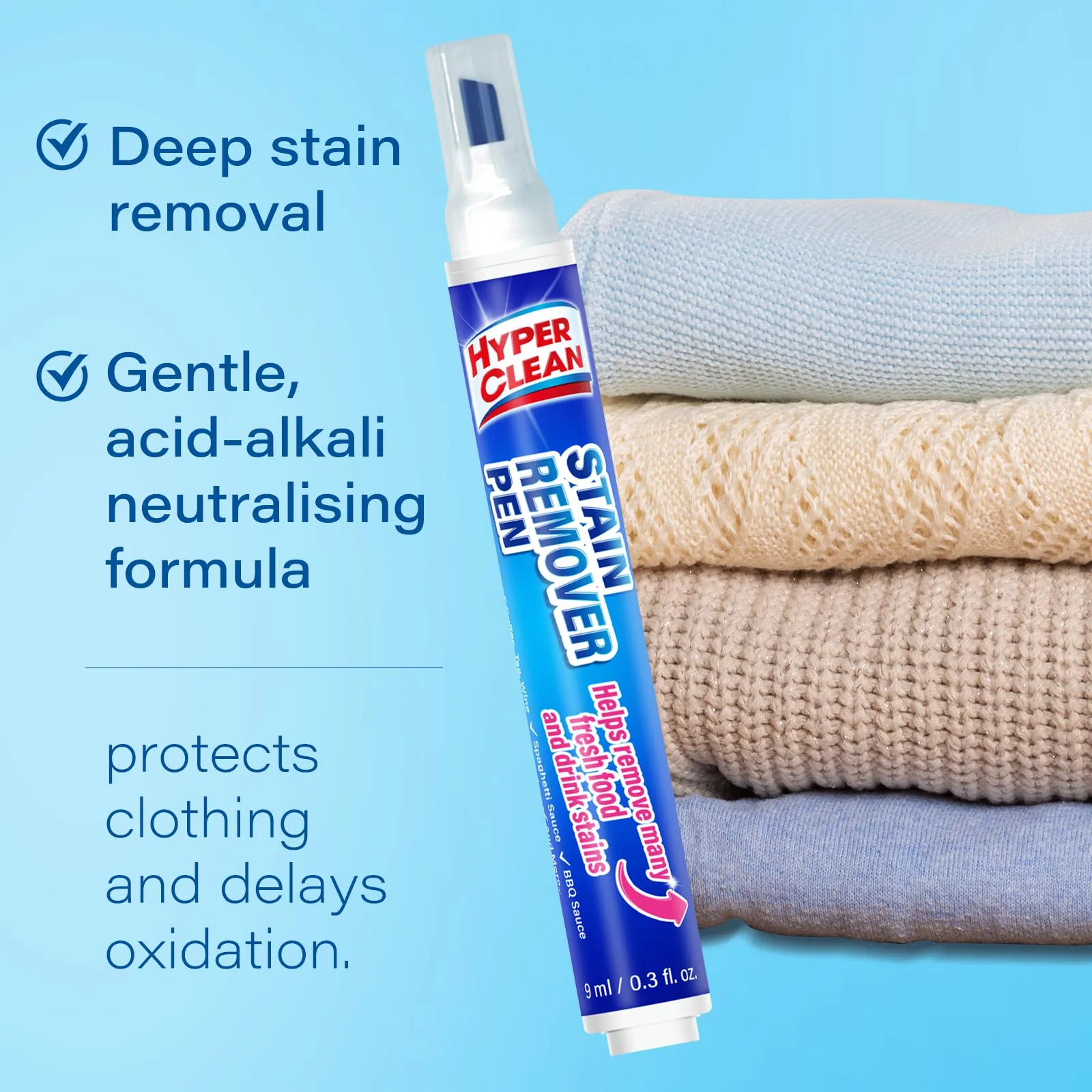 9ml to Quickly Clean Dirt Oil Color Spot Food Drink on the Go Instant Laundry Clean Clothes Bleach Stain Remover Pen