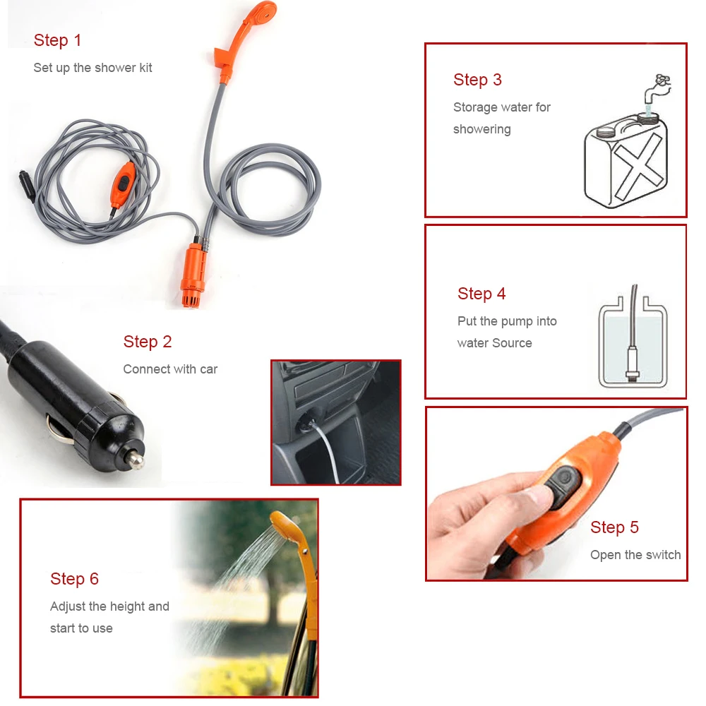 cigarette lighter shower Portable Camping Shower Hiking Travel 12V Car Cigarette Lighter Outdoor  Bath Shower of Plant Watering Car Cleaning Pet Bath Pump
