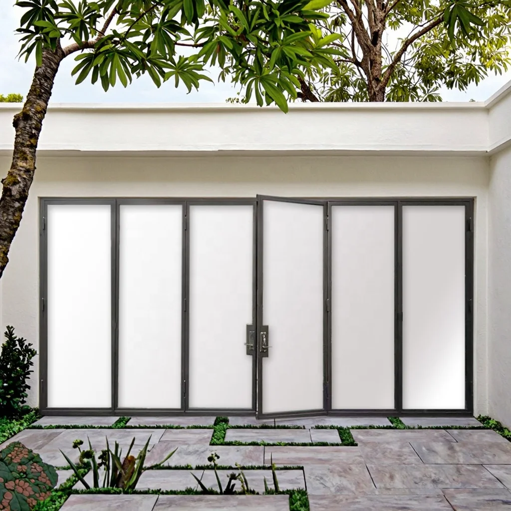 Custom Color Modern Design Bi-Fold Sliding Door Double Glass Waterproof Sound Insulation Steel Commercial Villa Project factory