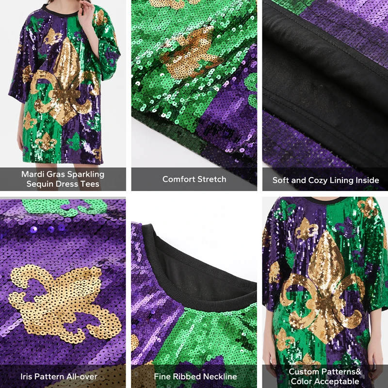 happy mardi gras sequin dress