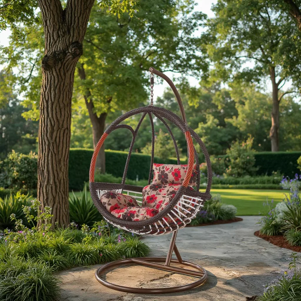 High-Swing Chairs With Metal Frame and Cotton Rope Wicker Swings for Indoor or Patio Use Camping Canopy With Rattan Material