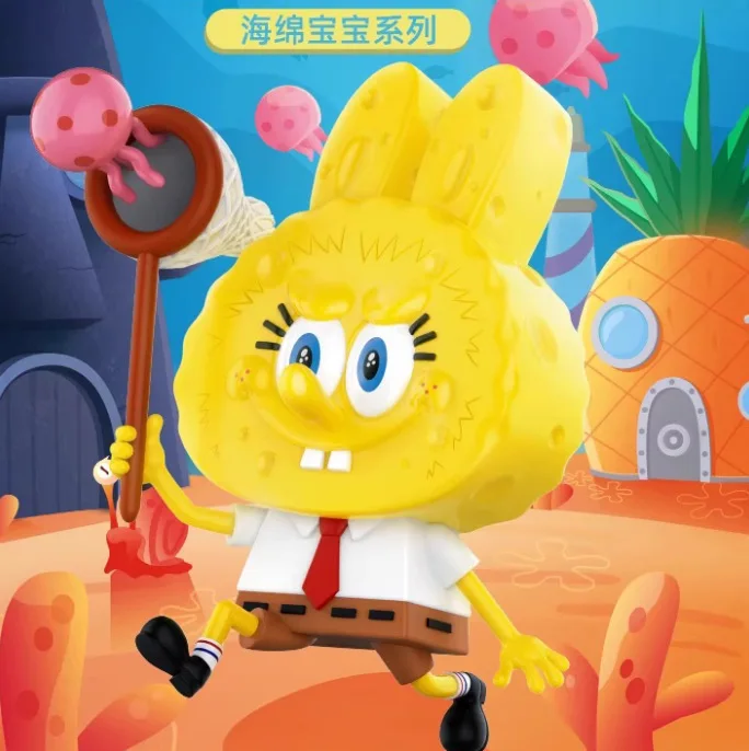POPMART  LABUBU Sponge-Bob Blind Box Hand-held Desktop Ornaments Trendy Play Cute Doll