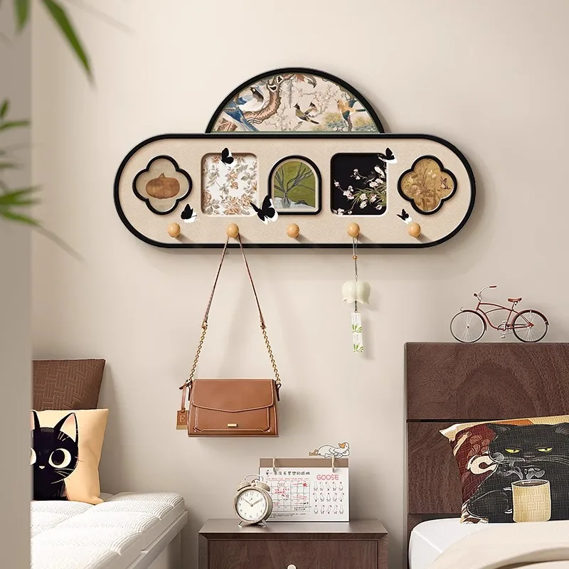 Vintage Floral Wall Hook Decor With 3D Butterflies Green Brown Prints Minimalist Home Living Room Entryway Coat Hanger