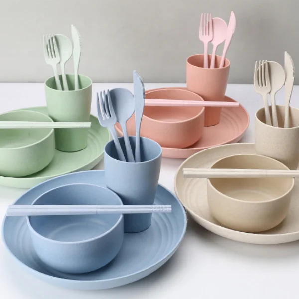 6 Pcs Set Di Stoviglie In Paglia Di Grano Infrangibile Microonde Lavabile  In Lavastoviglie Stoviglie Ecologiche Stoviglie Leggere - Buy 6 Pcs Paglia  Di Grano Set Di Stoviglie,Leggero Da Tavola,Paglia Di Grano