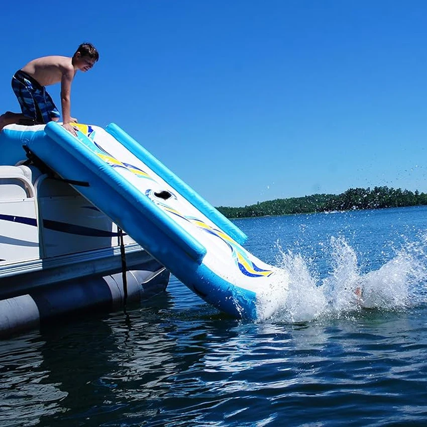 Dock Inflatable Pontoon Boat Slide With Ramp Inflatable Water Slide ...