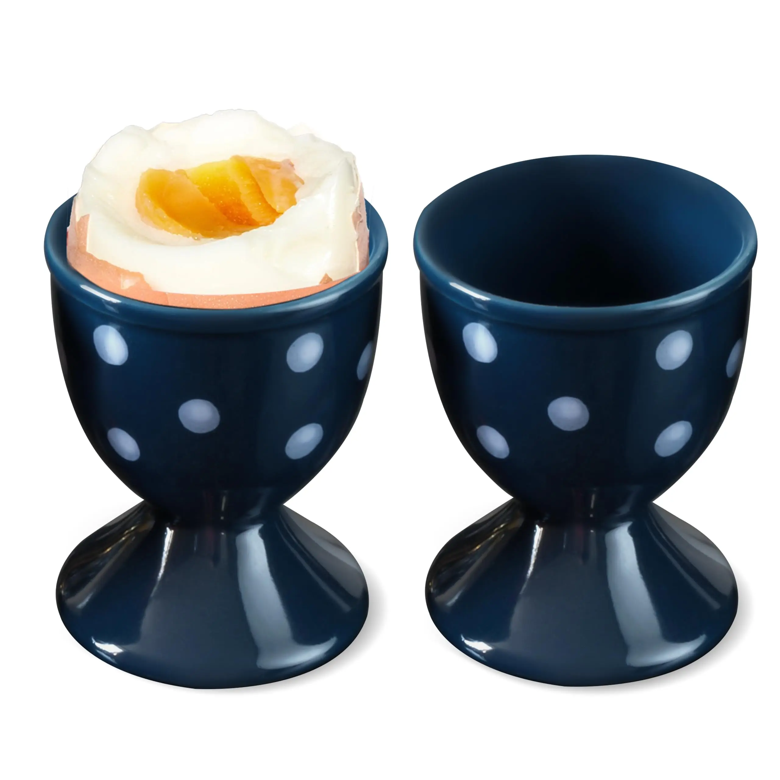 Cinf Ceramic Blue Egg Cup Set of 2 Porcelain Breakfast Boiled Cooking Holder Easy to Clean Kitchen Tool for Childhood Memories