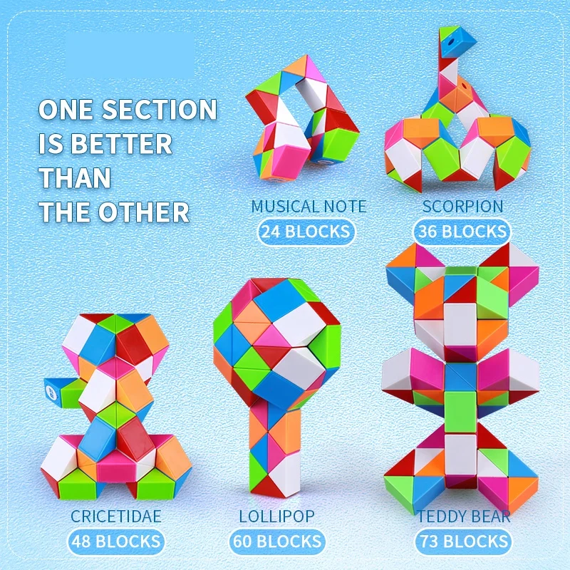 QIYI 24 Blocks Mini Twisty Puzzle Snake Cube Magic Ruler Fidget Toy Sets for Kid Gift Relief Stress
