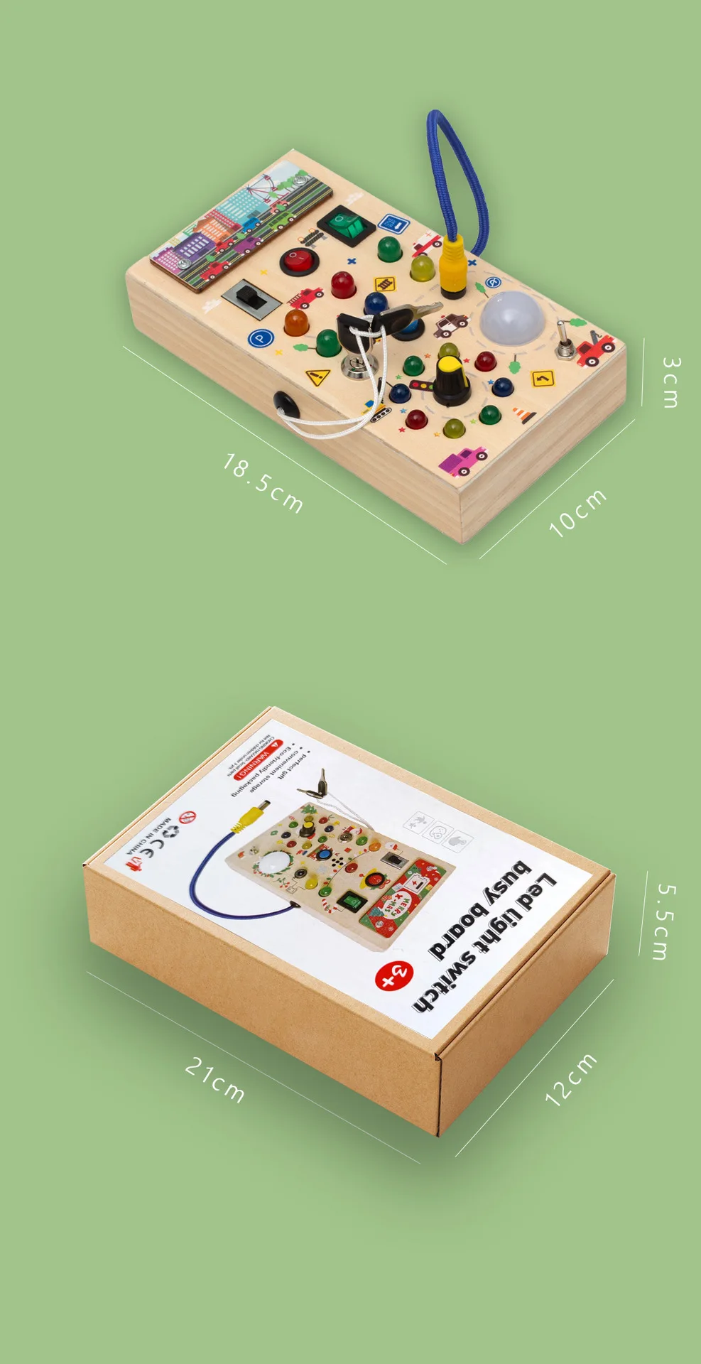 2024 Wooden Sensory Busy Board Light Switch Box Toy For Toddlers