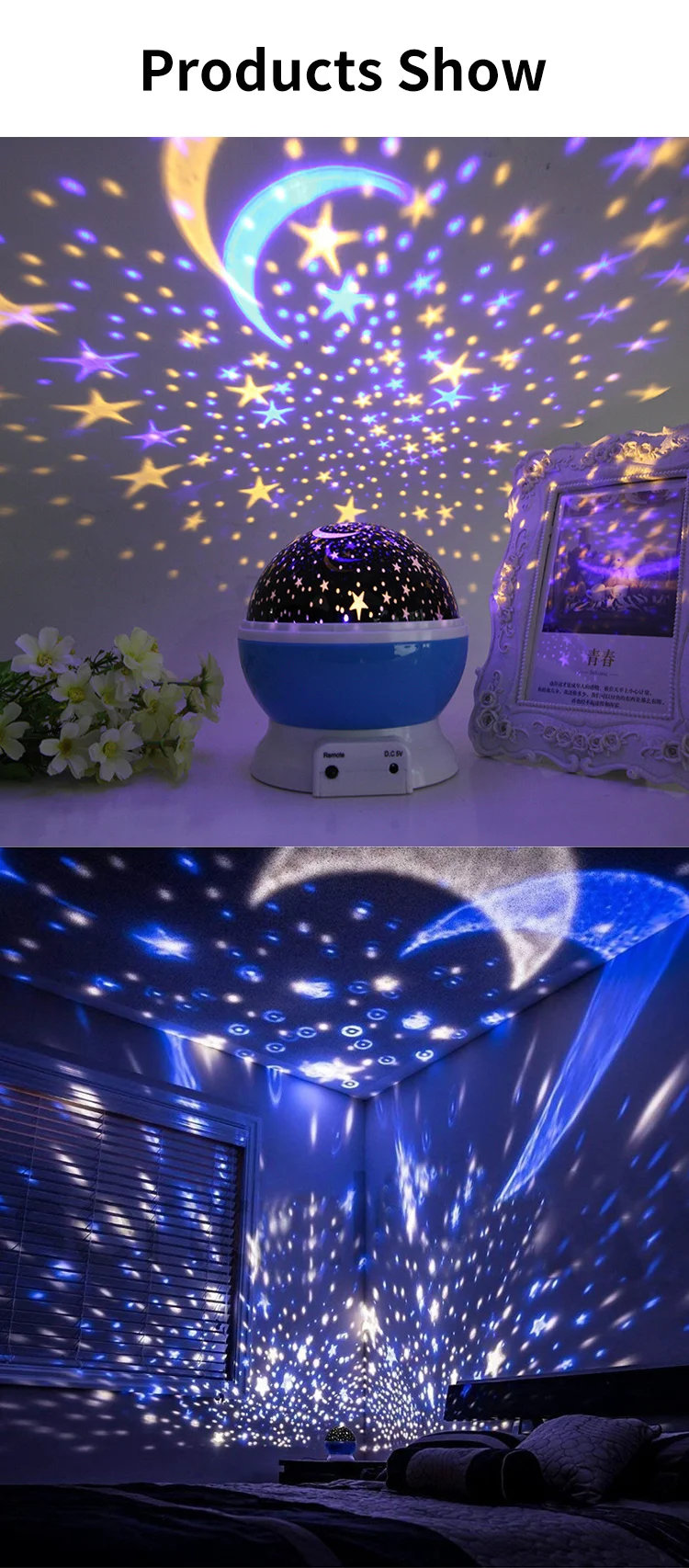 New LED Modern White Rotation Star Projector Night Light Rotating Star ...