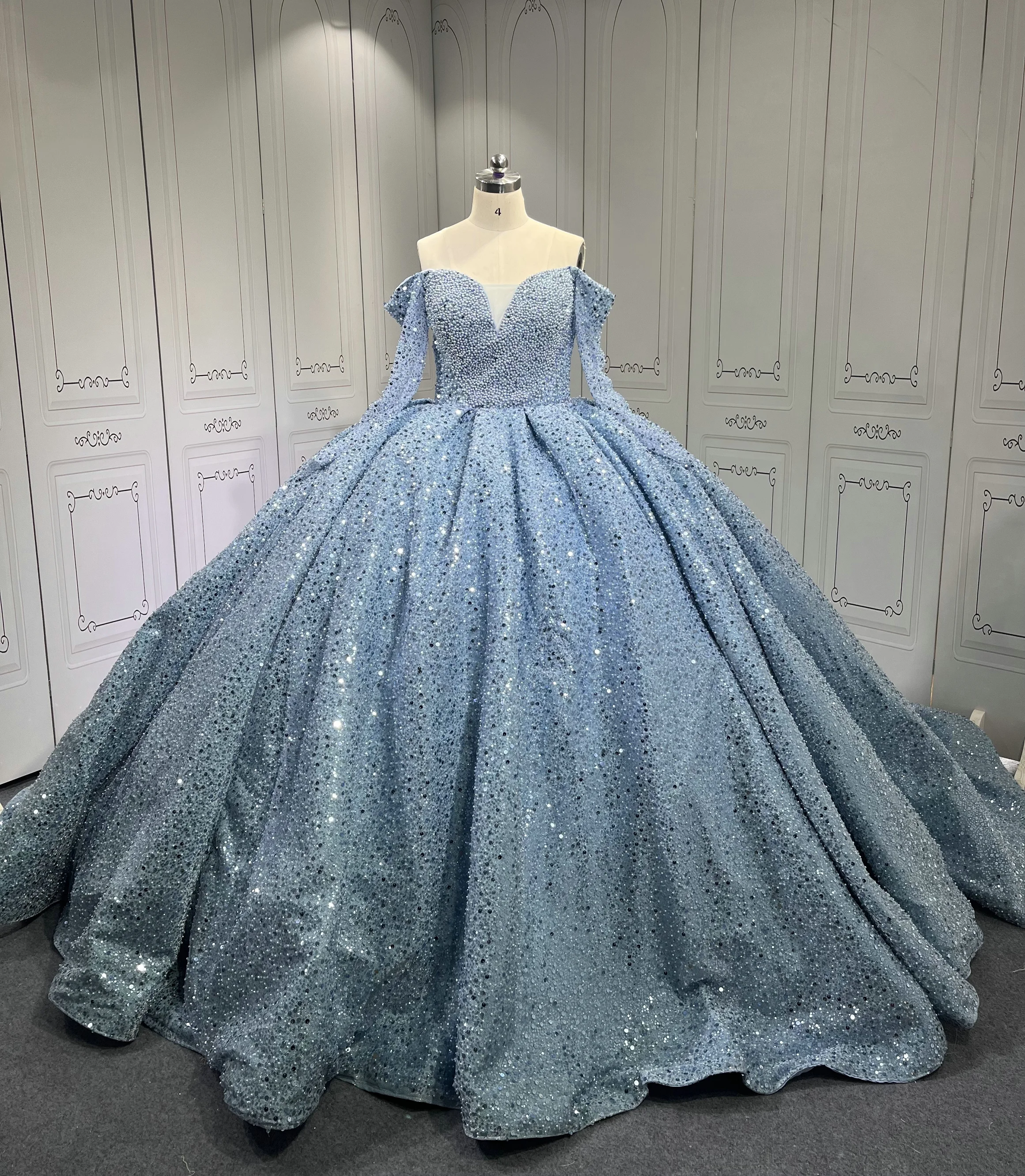 Mumuleo Sea Blue Quinceanera Gown Long Sleeve Vestidos De 15 Anos Custom  Made Sweet 15 Gowns With Cape