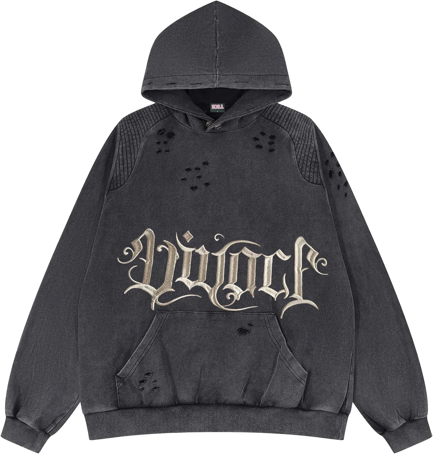 Vintage Hoodies Ripped Embroidered Hooded Sweatshirt Vintage