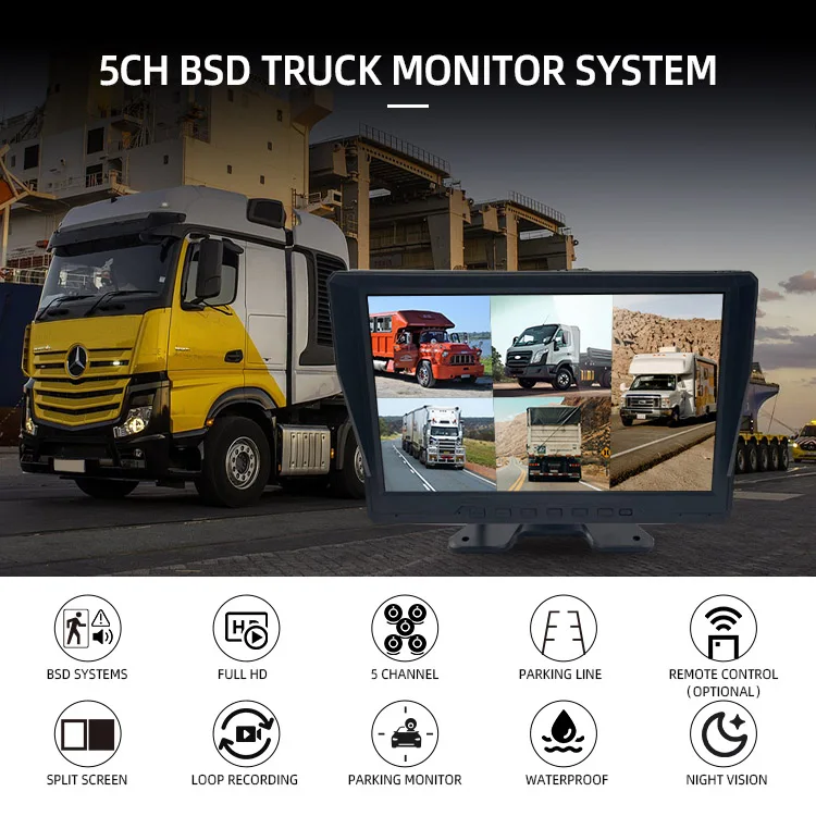 Wemaer BSD 5 Channel Bus Monitor BSD Display Alarm Driver Alert System Smart AI BSD Detection Reversing Aid Camera for Truck manufacture