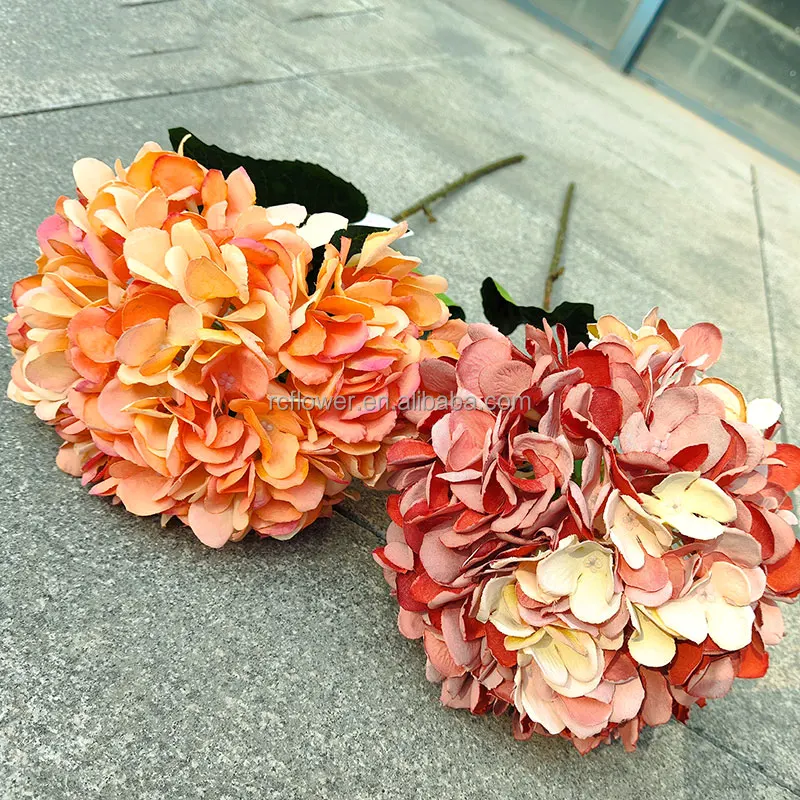 Factory Wholesale Ivory Artificial Silk Hydrangea Flowers Bulk 5 Heads