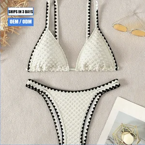 2026 Customized New European and American Solid Color Crescent Edge Women's Sexy Two-Piece Swimsuit BIKINI Vacation