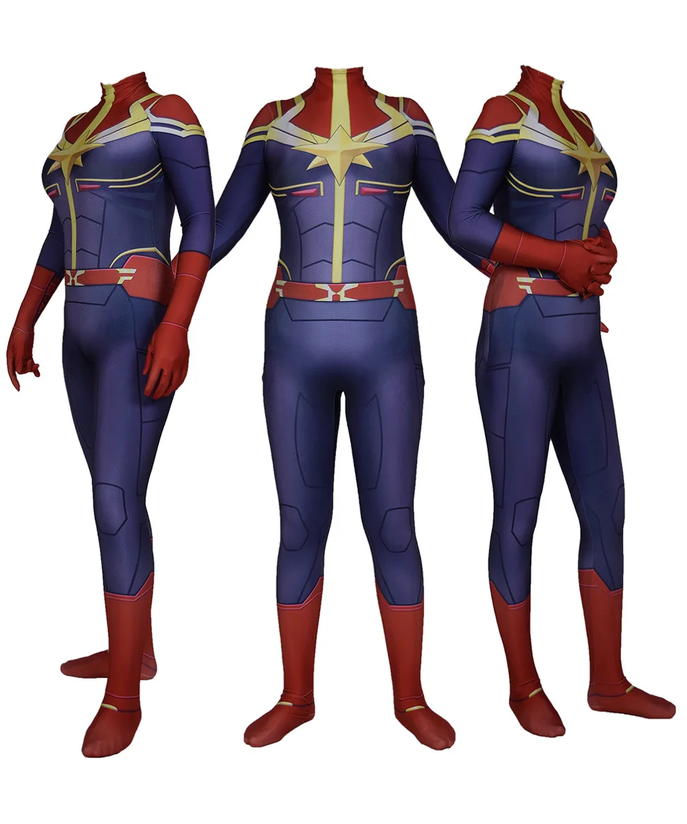 Movie Captain Marvel Halloween Superhero Cosplay Costume Sexy Jumpsuit for  Female Girl