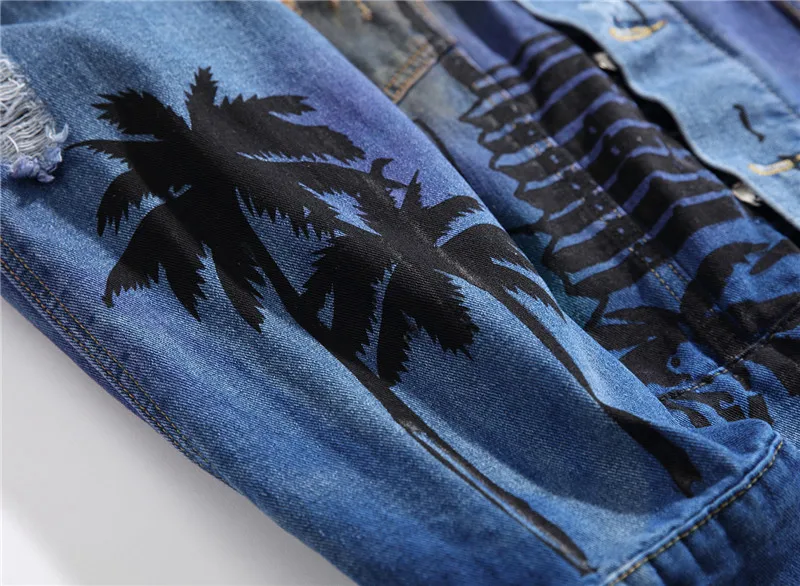 2022 Autumn Hip Hop Luxury Man Denim Jackets Fashion Hole Jeans Jacket Man  Cotton Outwear Jackets Coat Long Sleeve Male Clothing