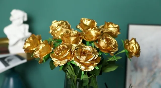 Wholesale Silk Gold/silver Rose Artificial Flowers Bouquet Decorative ...