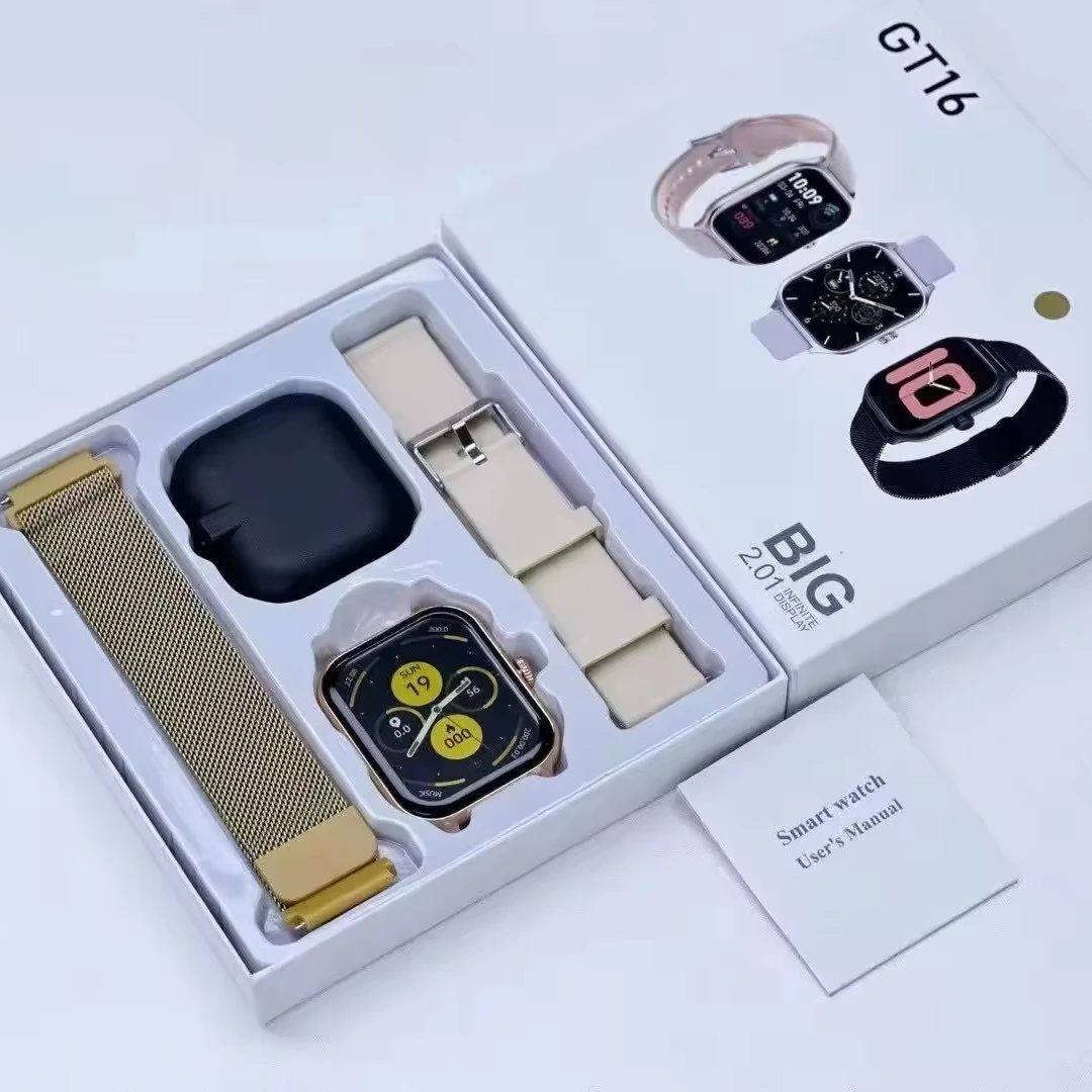 Cheap Fashionable GT16 Smart Watch with Dual Straps Stainless Steel Strap  Montre Connecte GTS4 Reloj Smartwatch