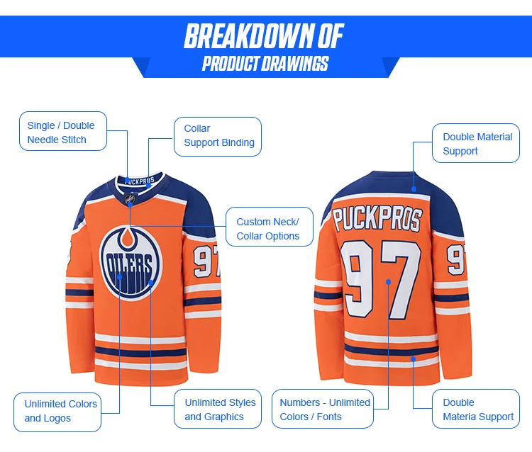 Popular Sublimation Custom Cheap Price Team Men's Oilers Orange Blue