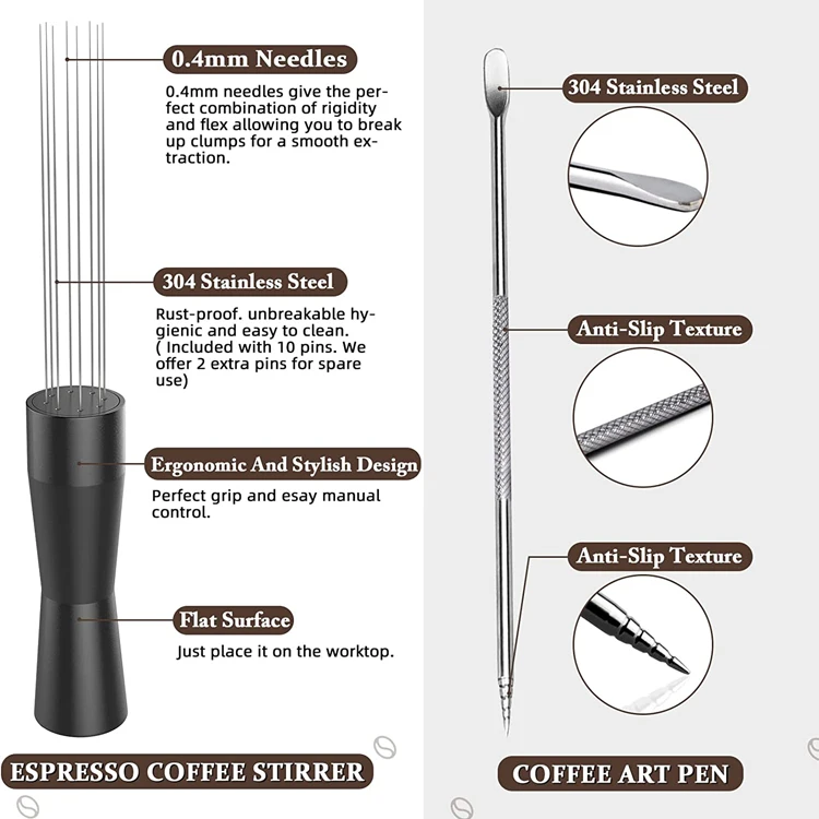 Espresso Stirrer Coffee Stirring Tool, 6 0.4mm Stainless Steel Needles WDT Coffee Distributor Professional Barista Hand Distribution Tool, Espresso