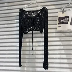 Wholesale Spring 2026 New Fashion Elegant Temperament American Sexy Hollow Chain Strap Solid Color Women's Sweater