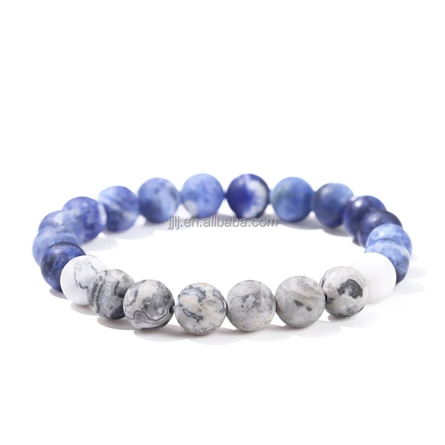 Frosted natural blue stone map stone bracelet fashion color matching round bead bracelet jewelry