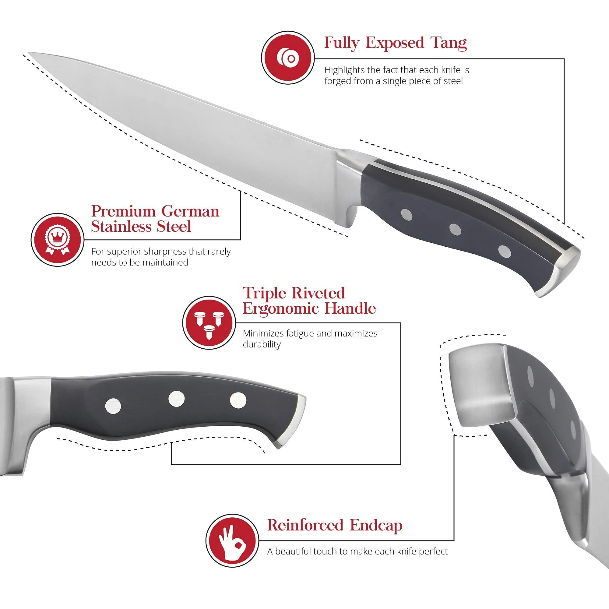 Kitchen Chef Knife Integrated Sharpener Steak Knives Shear 15 Pcs