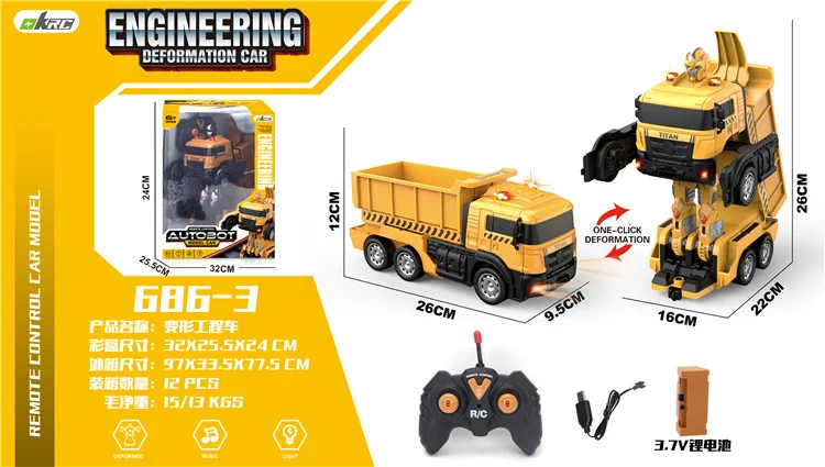 New Fashion RC Deformation Engineering Vehicle 2 in 1 Remote Control Toys Gifts