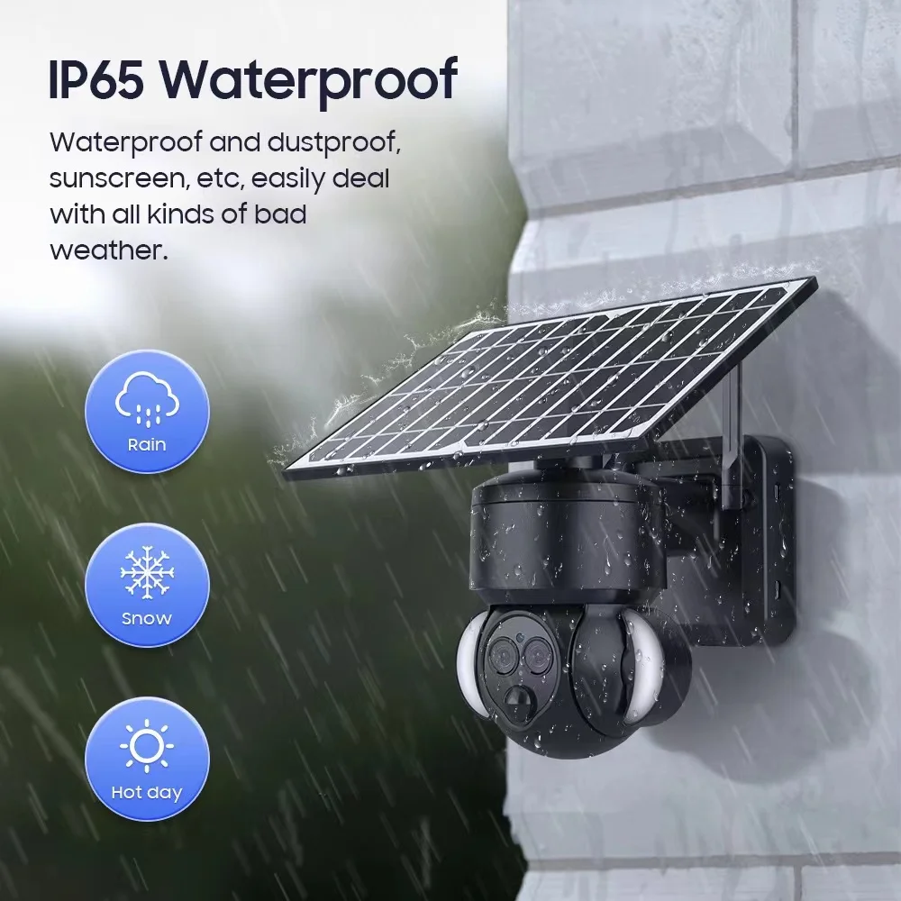 Newest version outdoor IP65 waterproof dual lens ptz human detection security wireless ip smart 4g solar wifi camera