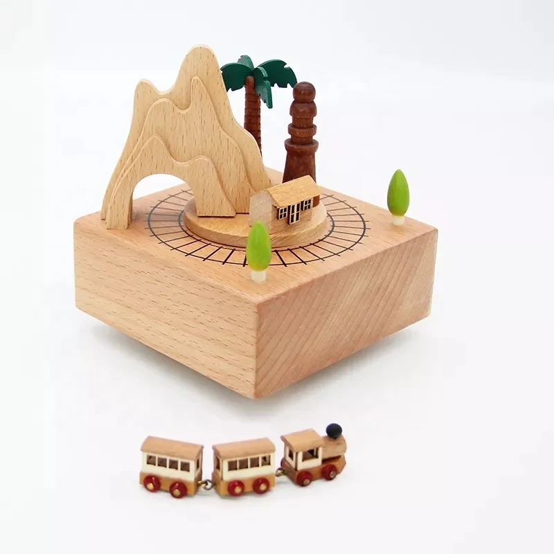 美品★ レア 木質のオルゴール 秋の列車 子供が最高のプレゼント 子供を趣味 列車巻線 曲目 《Gounod-Ave Maria》 サイズ14.5*14.5*13cm  子供のための機械式列車木製オルゴールクリスマスギフト