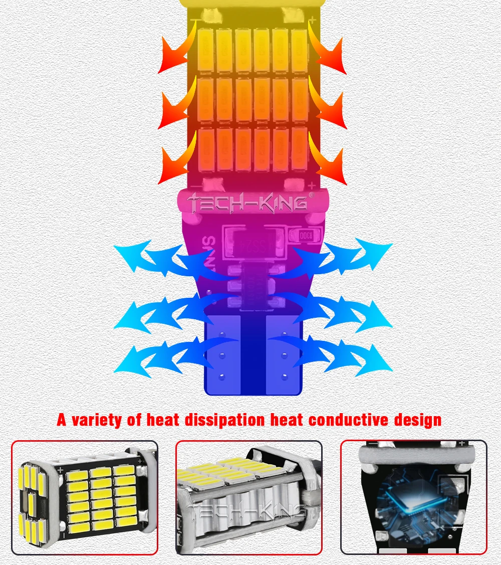 TECH-KING Auto and Motorcycle High Power T15 12v-24v Led Light W16W 4014 45smd Led T15 Yellow White Red SX279 Reversing Lights
