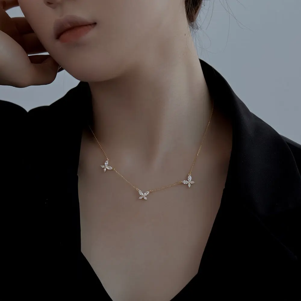 Wholesale Women Cz Cubic Zirconia 925 Silver Necklace 18K Gold Plated Ladies Jewelry Butterfly Pendant Necklaces for Girl Femme