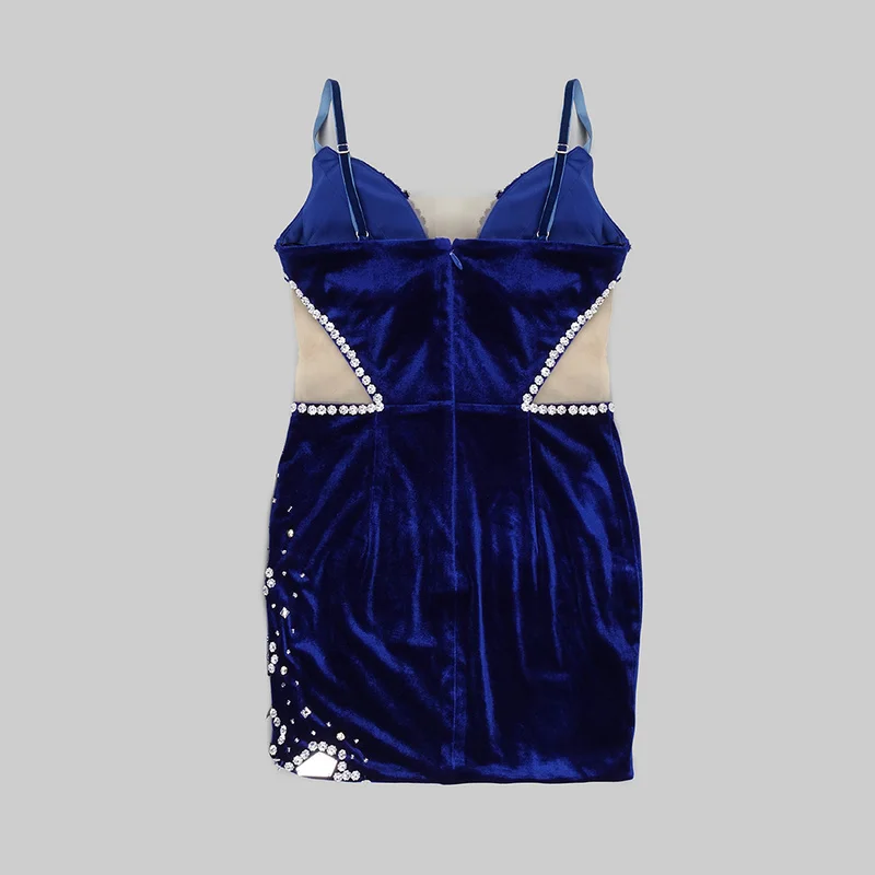 A7735 Factory Wholesale Spaghetti Strap Mini Party Dress Beaded Blue ...