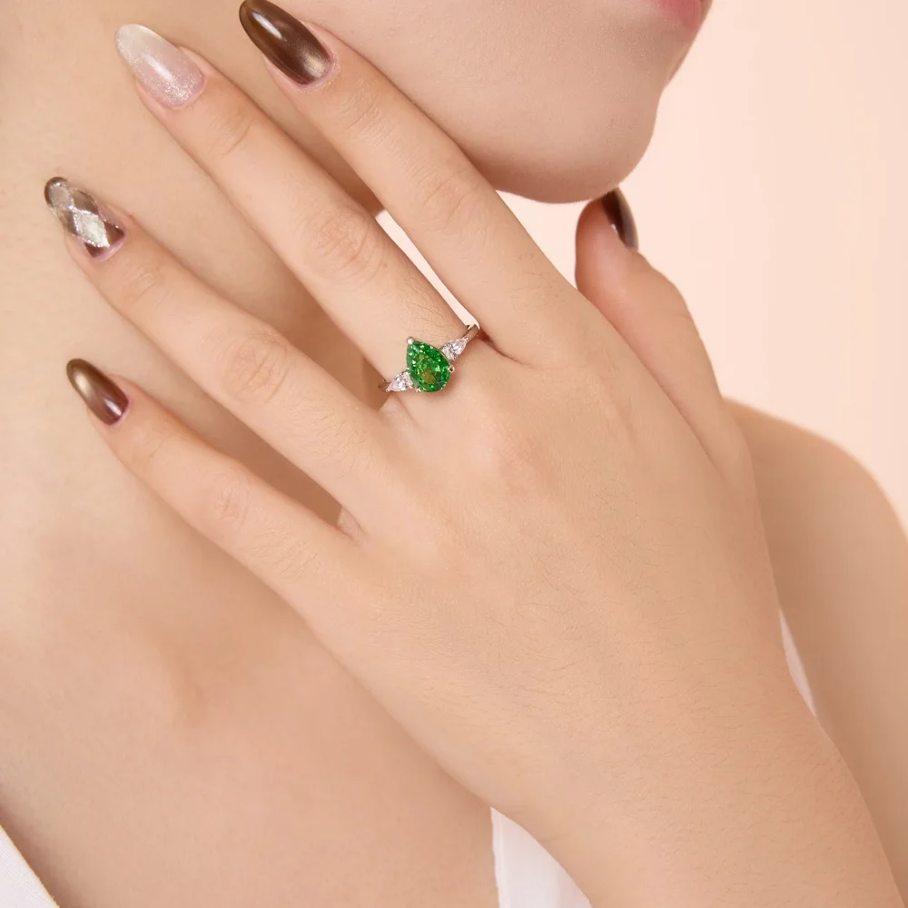 KAKODIY Vintage Cocktail Ring in 925 Sterling Silver Shiny Green 8A Ice Cut Zirconia with 5A CZ Women's Fine Jewelry Promise Ring detail 4