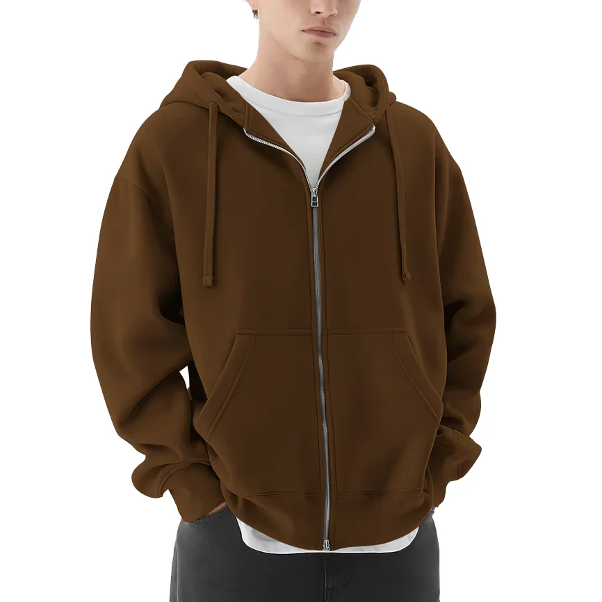 Custom Embroidery Printed Hoodie Boxy Fit Full Zip Cotton Fleece Men's Zipper up Jacket Heavyweight Sweatshirt Plain Men Hoodies