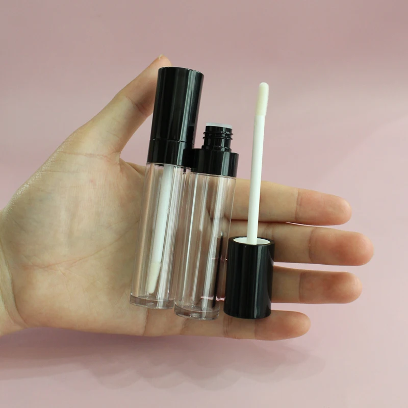 Cosmetic Tubes Black Lip Gloss Containers Tube 7ml Customized Lipgloss Packaging Round Shape Plastic Tube For Cosmetic LG-065