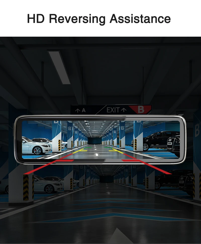 4 Cams Record 12" Touch Screen Mirror Car Dvr Fit 936v Max 512g Sd