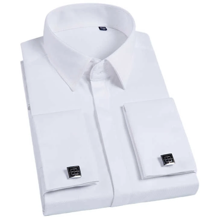 Men's Slim Fit French Cuff Dress Shirt - White Collar, Formal Business  Shirt, 17" Neck