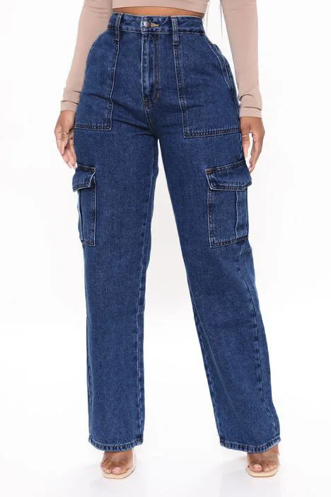 Custom Vintage High Waist Y2k Denim Pants Pockets Denim Jeans Femmes Cargo Women's Pants Women Jeans