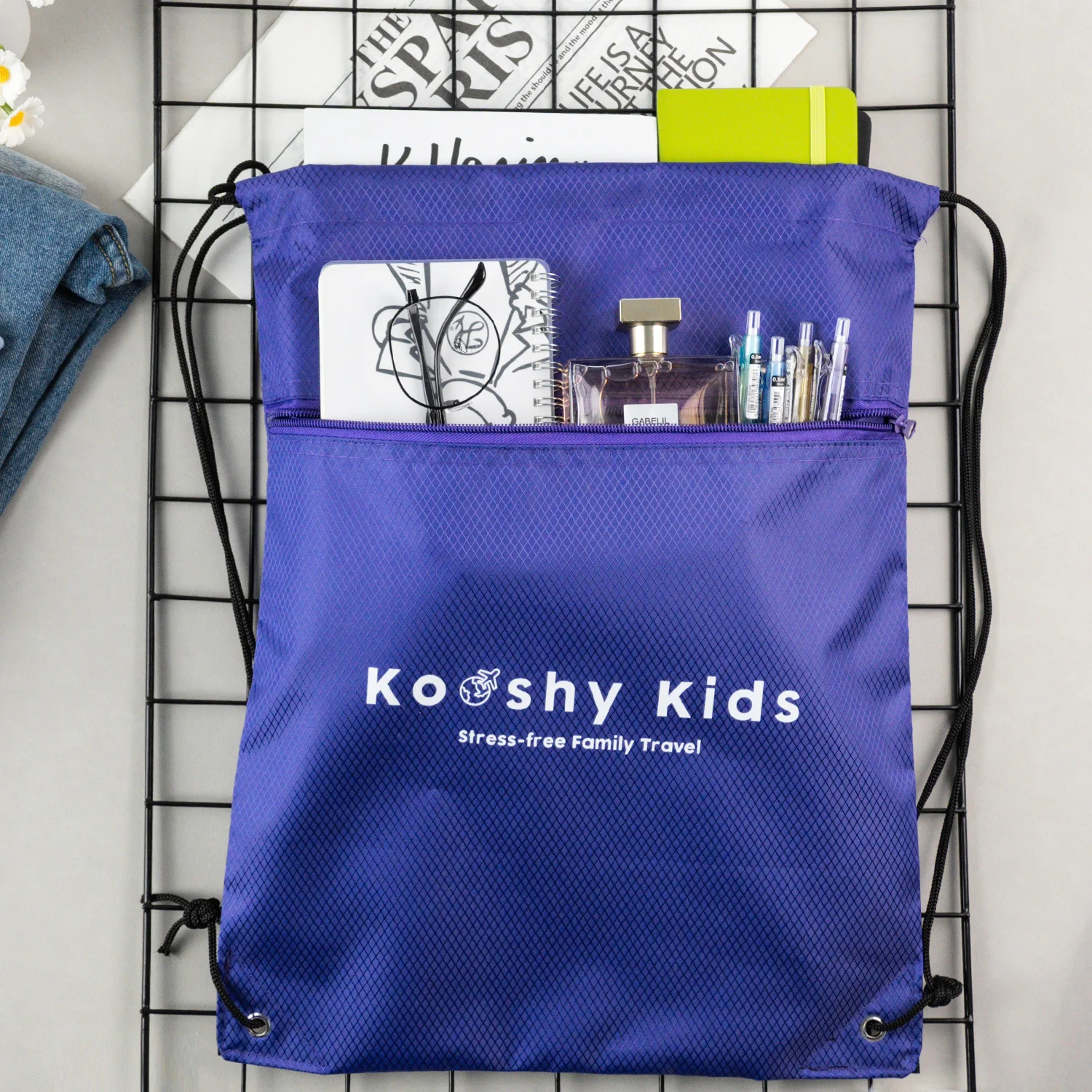 Nylon Mesh Drawstring Backpack with Toggle